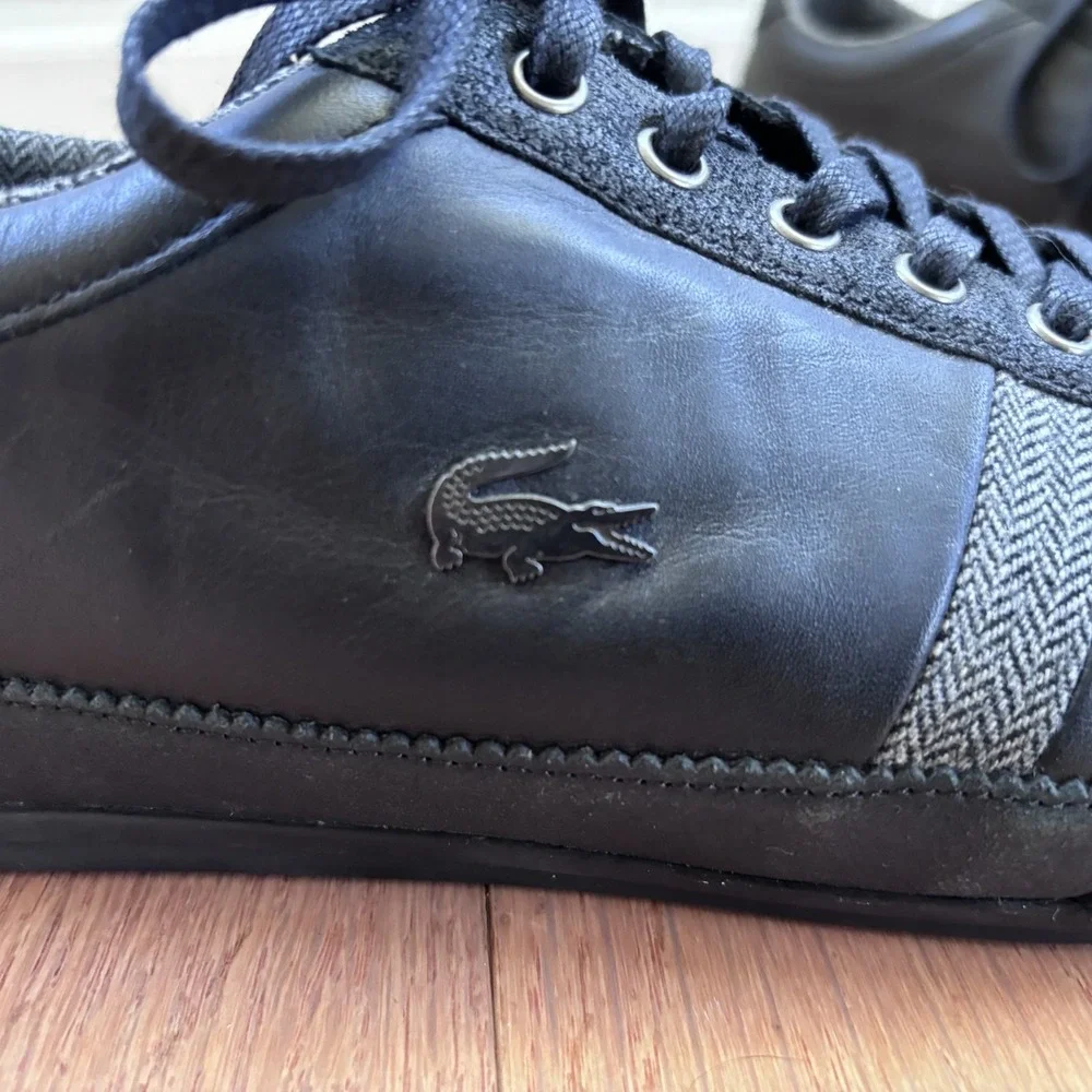 Lacoste Misano 25 SRM Black‎ Leather Shoes Men's Size 10.5 Dress Casual Sneakers